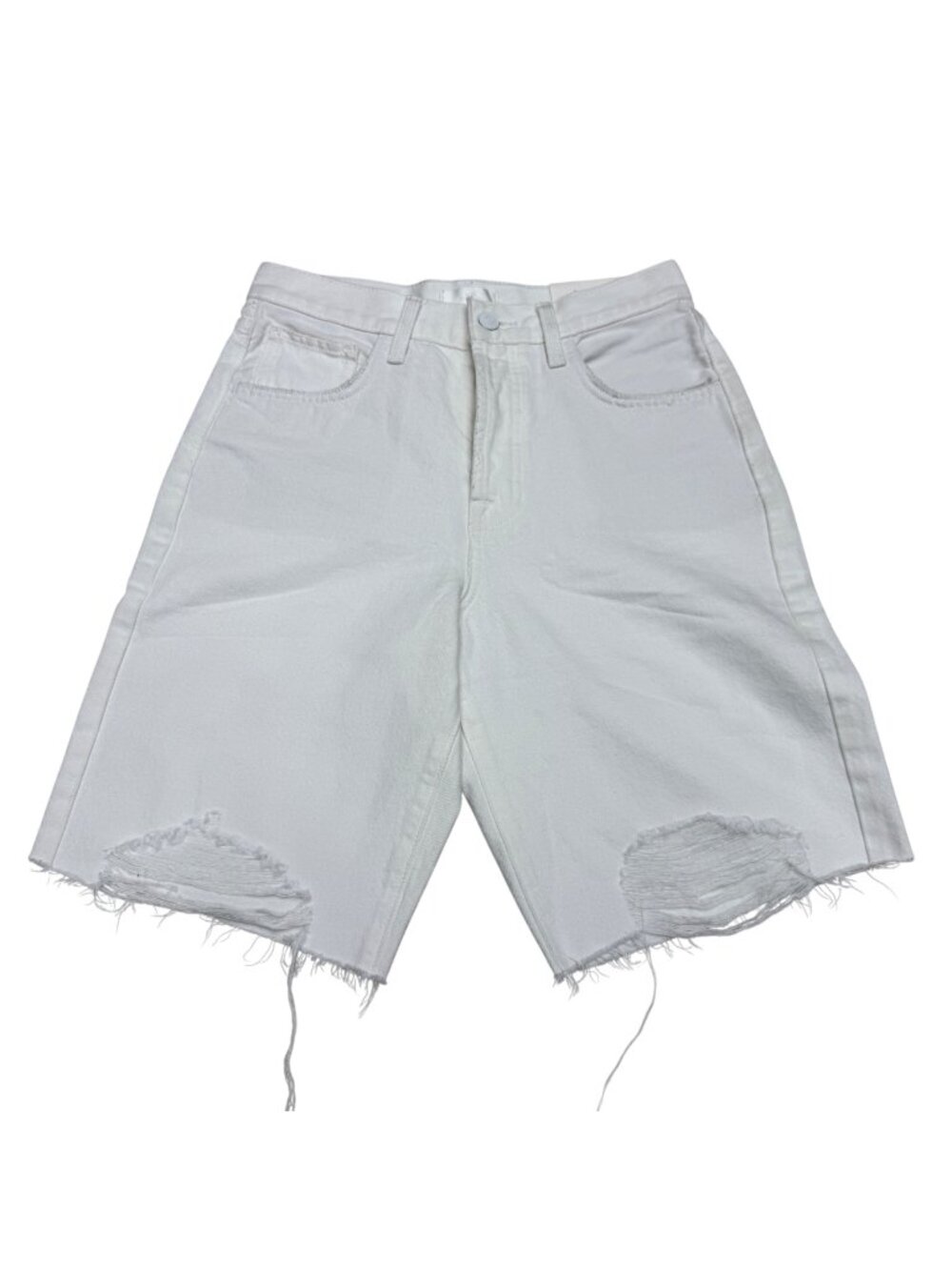 NWT 7 for All Mankind Easy James White Shorts Womens Button Fly Frayed Hem Sz 26